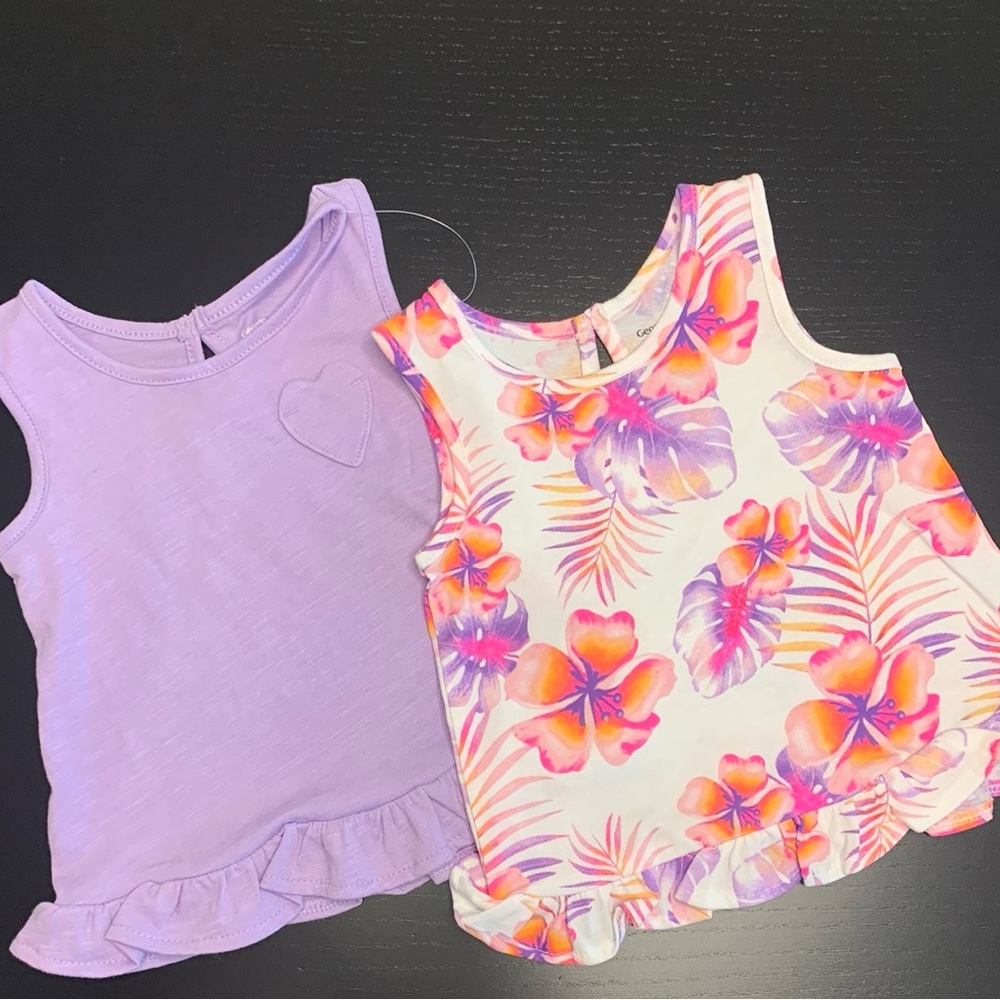 ⭐️2/$8.00⭐️— George 3-6m Floral and Purple Tank Tops Set of 2
